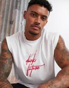 Asos Design Two-piece Oversized Sleeveless T-shirt With Dark Future Logo-white