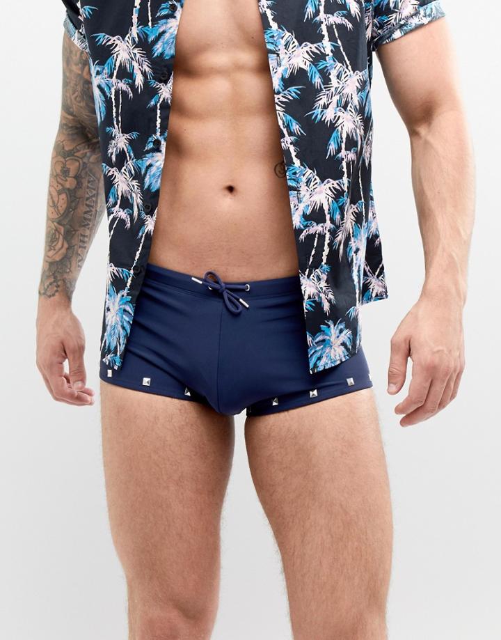 Asos Design Tall Two-piece Swim Short With Bright Floral Print In Mid Length - Navy