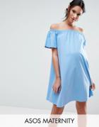Asos Maternity Off Shoulder Mini Dress - Blue