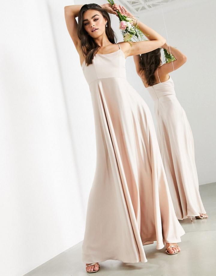 Asos Edition Satin Cami Maxi Dress With Square Neck In Pink