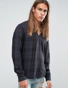 Asos Regular Fit Check Shirt With V Neck In Green - Green