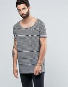 Asos Super Longline T-shirt With Scoop Neck And Curved Hem In Mini Stripe