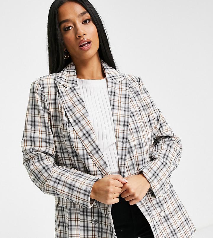 Missguided Petite Boyfriend Blazer In Check - Part Of A Set-multi