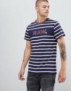 G-star Stripe Logo T-shirt In Blue And White - Blue