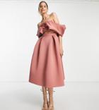 Asos Design Tall Bardot Midi Cut Out Skater Dress In Rose-pink