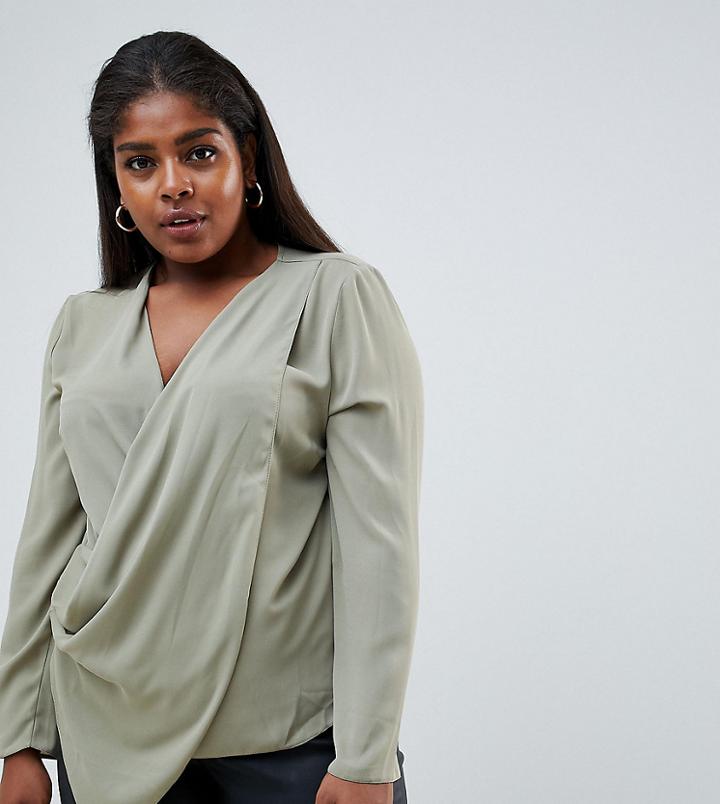 Asos Design Curve Plunge Wrap Top - Green