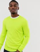Asos Design Cotton Sweater In Neon Green - Green