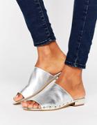 Carvela Kammie Silver Leather Stud Detail Mules - Silver