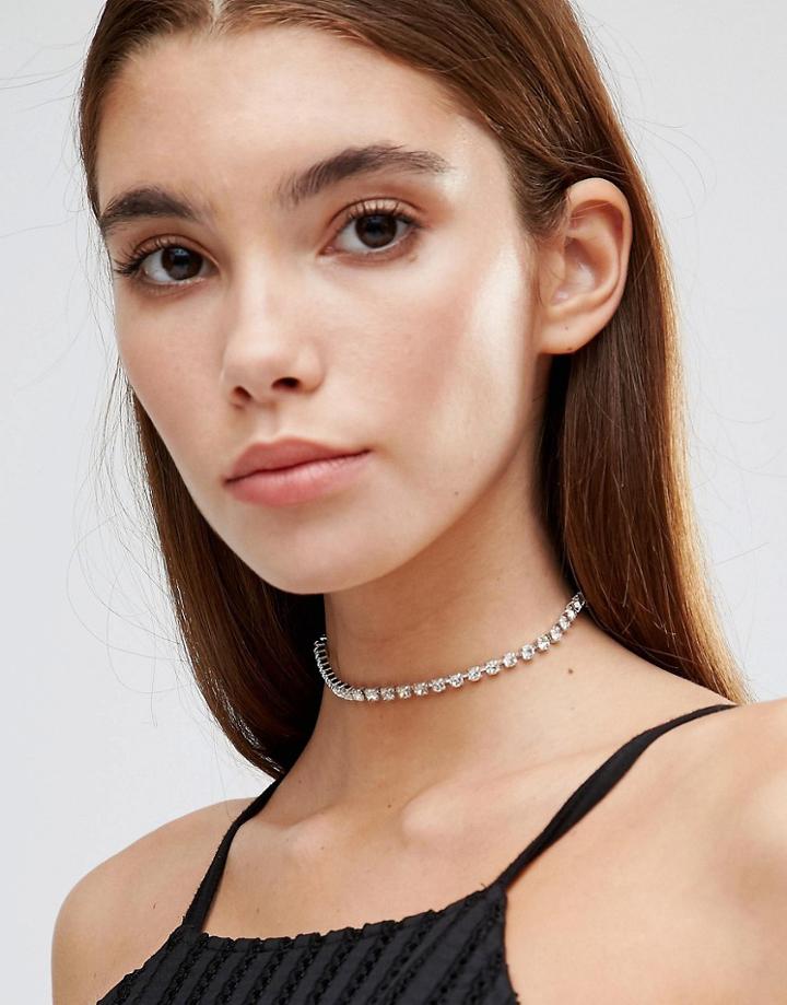 Krystal Swarovski Single Layer Choker Necklace - Silver