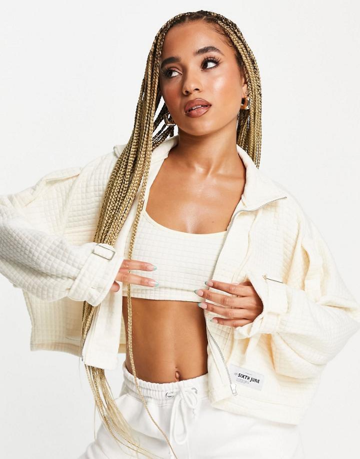 Sixth June Oversized Cropped Jacket In Waffle - Part Of A Set-yellow