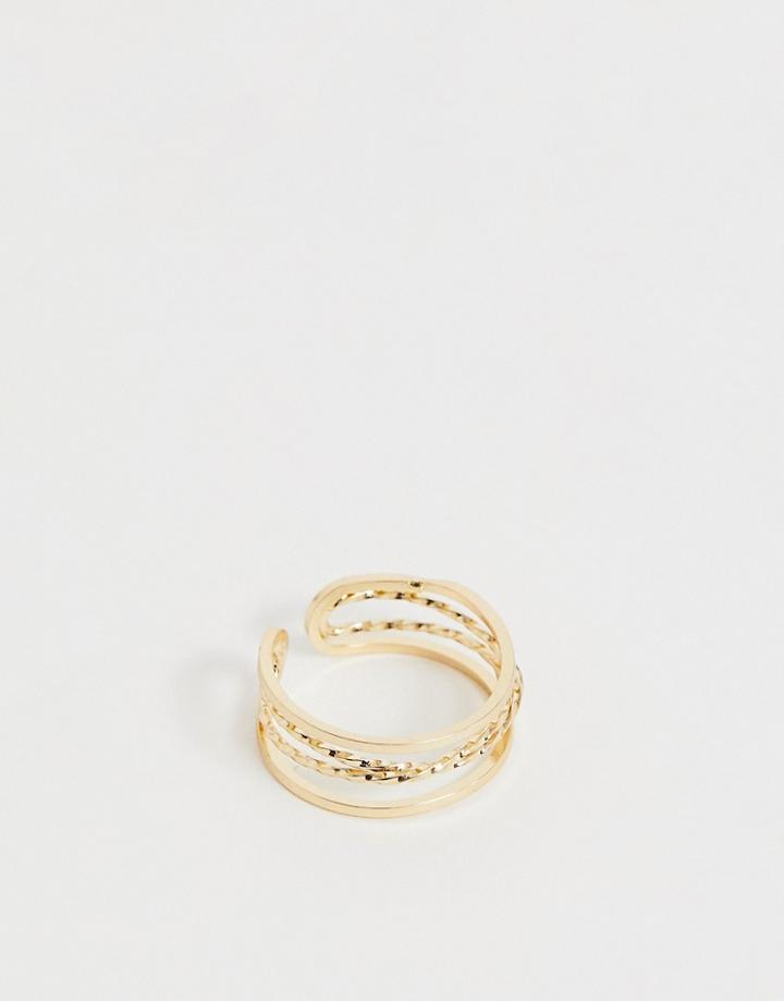 Asos Design Triple Row Ring With Twisted Band In Gold Tone - Gold
