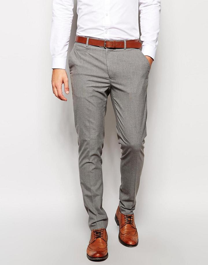 Asos Skinny Smart Trousers In Grey - Mid Gray