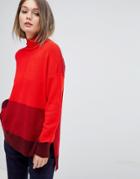 Oasis High Neck Color Block Sweater - Red