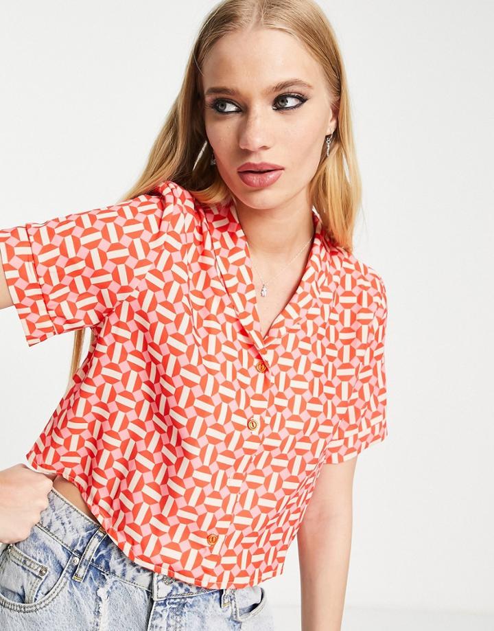 Twisted Wunder Short Sleeve Boxy Shirt In Pink Geo Print - Part Of A Set