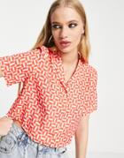 Twisted Wunder Short Sleeve Boxy Shirt In Pink Geo Print - Part Of A Set