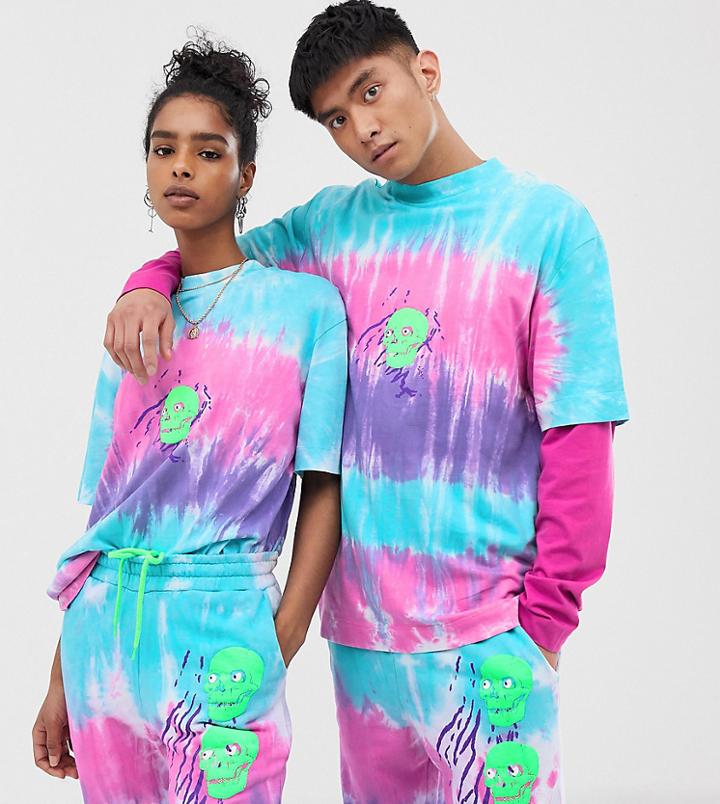 Collusion Unisex Skull Print Tie Dye T-shirt - Multi