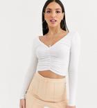 Asos Design Tall Top With V-front And Back And Ruched Detail In White