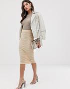 Asos Design Textured Jacquard Pencil Skirt-cream