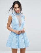 Missguided Frill Detail Lace Skater Dress - Blue