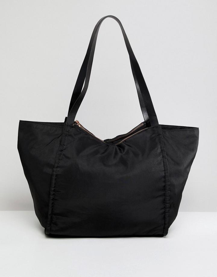 Asos Design Lightweight Shopper Bag With Double Compartments - Black