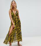 Asos Petite Cheetah Print Plunge Chiffon Maxi Beach Dress - Multi