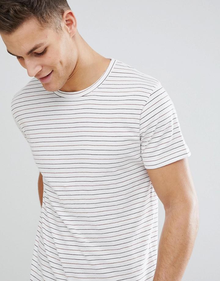 Bellfield T-shirt With Red Stripe - Cream