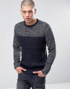 Brave Soul Sweater With Color Twist Panel - Navy