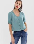 Vero Moda Volume Sleeve Button Through Blouse - Blue