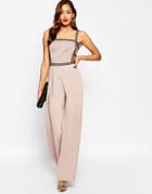 Asos Red Carpet Embellished Cage Detail Jumpsuit - Mink
