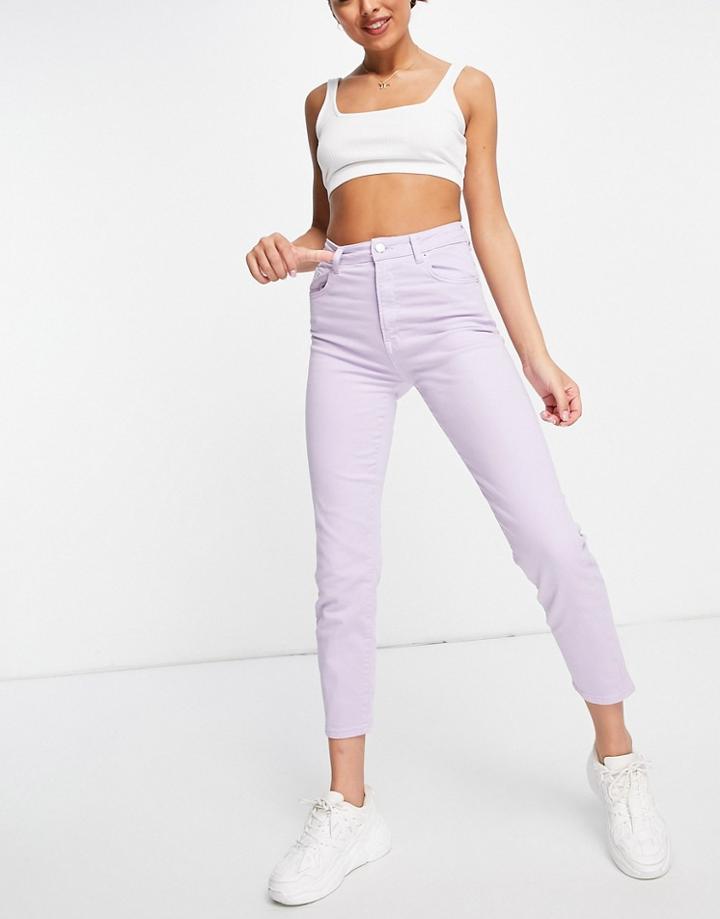 Stradivarius Slim Mom Jeans With Stretch In Lilac-purple