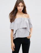 Asos Tiered Off The Shoulder Top - Silver