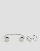 Asos Pack Of 3 Ball Rings And Cuff Bracelet Pack - Silver