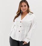 Prettylittlething Plus Shirt Blouse With Pleat Detail In White - White