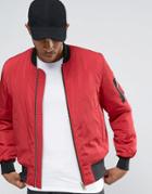 Asos Bomber Jacket With Ma1 Pocket In Red With Gold Zips - Red