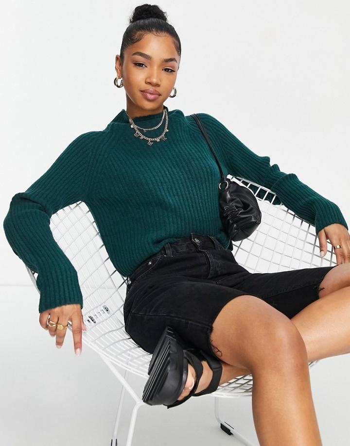 Monki Recycled Polyester Ribbed Sweater In Green