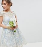 Chi Chi London Petite Premium Lace Midi Prom Dress With Bardot Neck - Blue