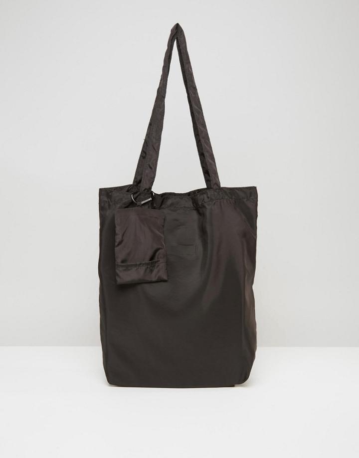 Asos Packaway Tote Bag In Black - Black