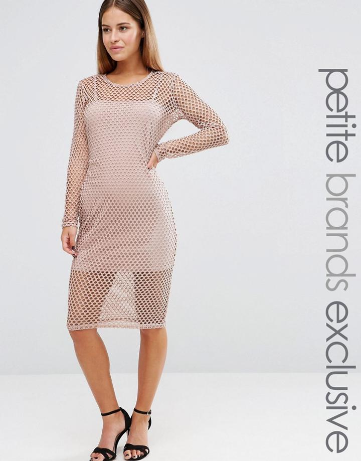 John Zack Petite Grid Mesh Cap Sleeve Bodycon Dress - Pink