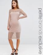 John Zack Petite Grid Mesh Cap Sleeve Bodycon Dress - Pink