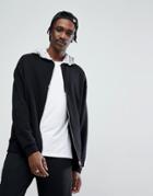 Asos Oversized Jersey Bomber Jacket With Contrast Hood - Black