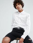 Asos Slim Stretch Sateen Shirt With Stud Collar - White