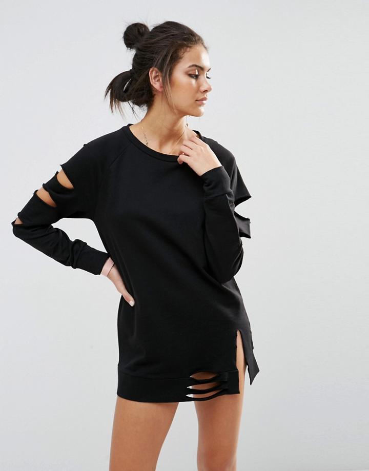 Asos Lounge Split Ripped Long Sweat - Black