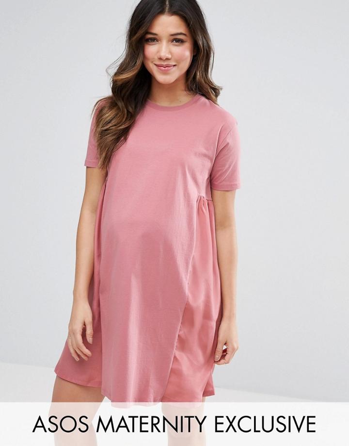 Asos Maternity T-shirt Dress With Woven Side Panels - Pink