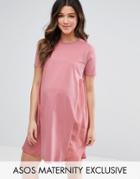 Asos Maternity T-shirt Dress With Woven Side Panels - Pink