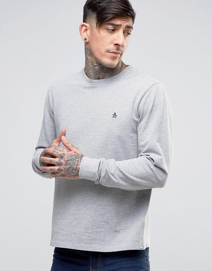 Original Penguin Long Sleeve Top Pique Slim Fit In Gray - Gray