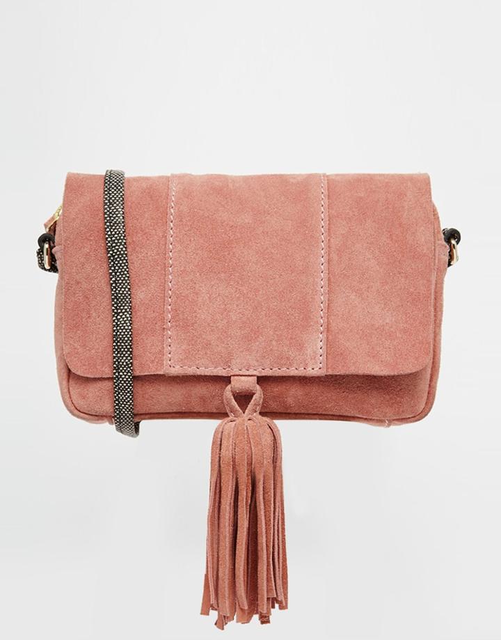 Asos Suede Cross Body Bag With Snake Strap - Pink