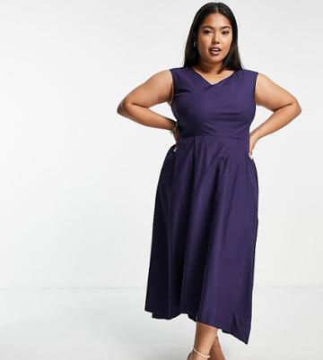 Closet London Plus High-low Pleated Midi Dress In Navy