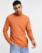 Asos Design Cotton Roll Neck Sweater In Rust-red