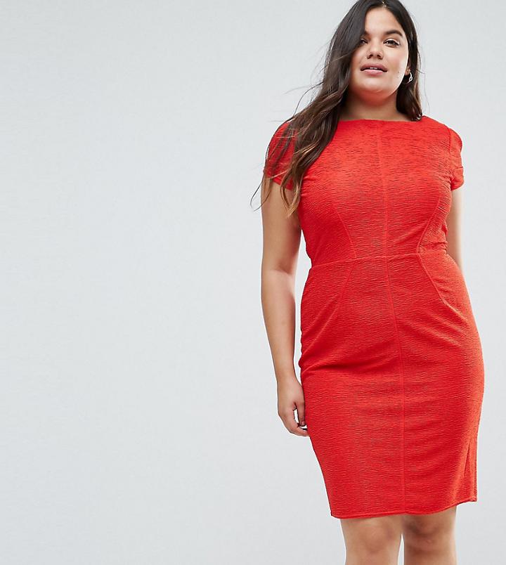 Closet London Plus Structured Plisse Pencil Dress - Red