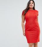 Closet London Plus Structured Plisse Pencil Dress - Red